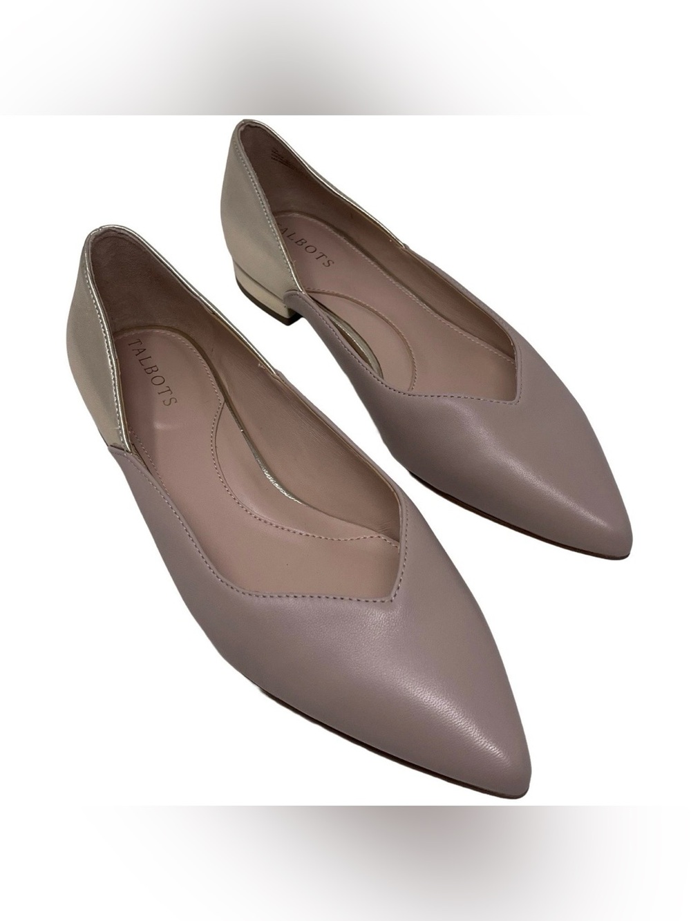 Talbots “Portia” Nude & Gold Metallic Back Nappa Leather Flats Women’s Size 7M